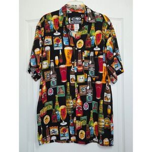 MAKO Sportswear Beer Hawaiian Shirt Tropical Print Button Up USA Made L Vacation